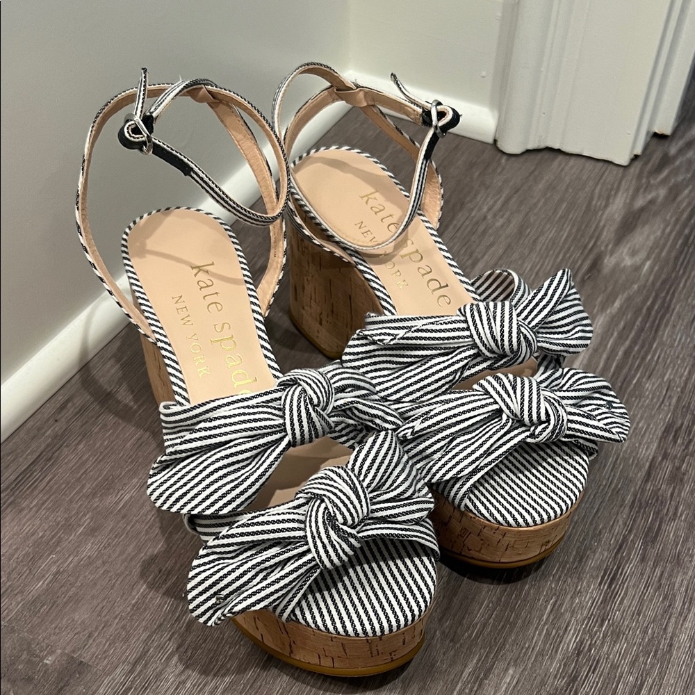 Kate Spade Navy and White Bow Sandals